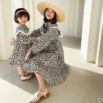 해외유아동 쉬폰 꽃무늬 레이스 a라인 롱원피스 엄마랑딸 커플 2컬러
