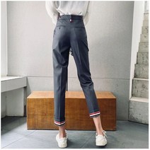 (회색 블랙)인생팬츠 잘빠진 삼색스트랩 여성 세미 슬렉스 블랙 레드 화이트 포켓 9부 일자바지 폴더블