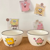 CUTE QUEEN 컬러 도자기 식기, 스폰지 밥 시리즈 2 그릇 (패턴을 알 수 있음)
