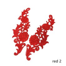 저스트파 Zsbszc 미러 페어 골드 실버 자수 레이스 아플리케 플라워 패치 칼라 웨딩 드레스 포멀 액세서리 패브릭 JA35, [18] 1 pair red 2