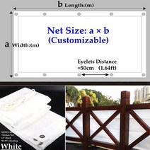 방가로 6평농막 야외정자 95 차광 자외선 방지 흰색 HDPE 태양 그늘 그물 야외 개인 정보 보호 화면 전망대 파빌리온 캐노피 커버, 59.50cm Eyelets Space - 1m x 6