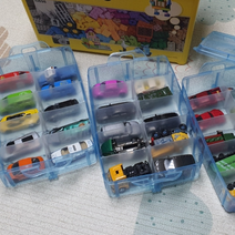 장난감 자동차 미니카 3단 손잡이 정리함 투명 블루 칸막이 멀티 박스 다용도 유치원 소품