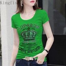 [Kingfishe]여성 블링 반짝이 티셔츠 큐빅 스팽글 반팔티 TuE801FEI801TX04