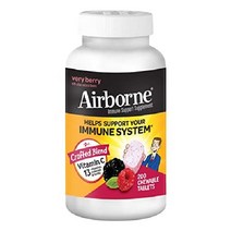 Airborne 1000mg 비타민 C 츄어블 정제 아연 강력한 항산화제 A E 함유 면역 지원 보충제 - 200 감귤류 맛, 말린 씨앗, 200 카운트(1팩)