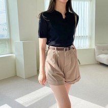 모던 벨트 세트 핀턱 와이드 롤업 반바지 3color