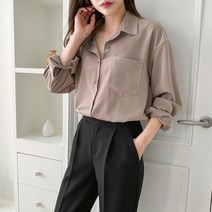 여자 커리어우먼 오피스룩 포켓 플레인 셔츠