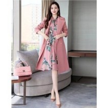 멋진원피스 + 트렌치코트 투피스세트 [프리미엄] 22년 봄 지금 준비하세요!! 엘레강스 화사한 긴팔 원피스 트렌치코트 여성 투피스 오피스 직장여성 미시