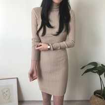 다미로그 겨울 목폴라 골지 니트 미니원피스