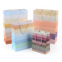 힘찬쇼핑_ 선물포장에 좋은 화사한 가로라인 믹스컬러 쇼핑백, 옐로우브라운