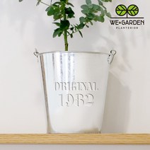 위가든 빈티지 양철통 철제 화분커버 실버 M
