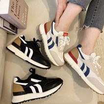 슈리오 여성 삼색 통굽 푹신한 스니커즈 4cm