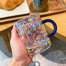 이중 글라스 머그컵 내열 유리컵 240ml, 블루