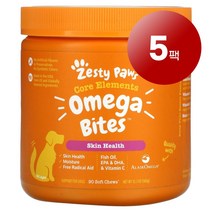 리암마켓 Zesty Paws 제스티 포우즈 강아지용 면역 건강한 피부 털 관리 보충제 오메가 바이트 베이컨맛 소프트 츄 90정 1팩, 5팩