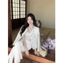 여성 트위드자켓 여자 봄 가을 노카라 크롭 숏 재킷 복고풍 캐주얼 오피스룩 결혼식 하객