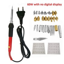 전기 인두기 납땜 세트 60W/80W 조각용 인두 도구 우드버닝 나무에 사용 가능 엠보싱 온도 조절 기능, [02] 220V EU PLUG, [03] 60W-carving set red
