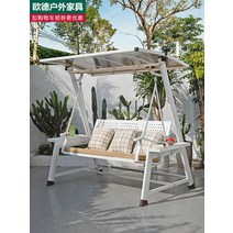 흔들그네의자 정자 야외 스윙 정원 마당 테라스 알루미늄 합금 흔들 의자 빌라 접이식 안락 요람, [16] 우드 그레인 두꺼운 다리 스윙 삼인 올 알루미