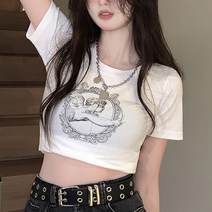 탑보그 하이틴 엔젤 그래픽 크롭 반팔