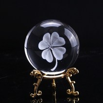 유리문진 3D 레이저 각인 네잎 클로버 크리스탈 미니어처 유리 홈 행운의 공 장식 6cm, 3.With gold base
