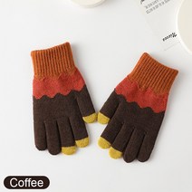 Winter Gloves For Women Warm Knitted Full Finger Cold Touchscreen Patchwork [C00098659]
