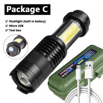 ceholyd led 손전등 내장 배터리 xp-g q5 줌 포커스 미니 토치 램프 야외용 방수 펜 라이트 조절 가능, 패키지 c