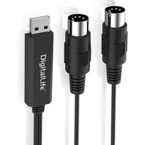 DigitalLife BM1001 USB 연결 MIDI 인터페이스 5핀 DIN INOUT MIDI 케이블 미디 전자 악기와 PC 간편 연결 고호환성(2M)