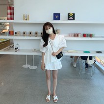 튤립 밑단 프릴 캉캉 코튼 미니 스커트
