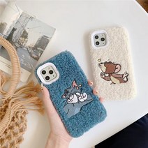 러브엘 뽀글이 퍼 톰과 제리 아이폰 겨울용 케이스, 제리(아이보리), 아이폰7+(8+)
