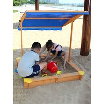 모래놀이세트 펜션 원목 샌드 옥상 샌드박스 수영장, 파란색 지붕 15kg  1.2M 1.2x1.2m