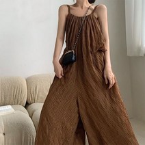 여성 고퀄리티 쉬폰 와이드 치마바지 끈나시 점프수트