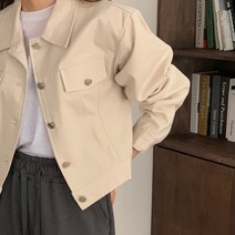 트러커 자켓 봄 카라 크롭 면자켓