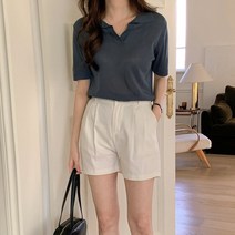 여자 데일리 코디 베이직 카라 심플한 기본 반팔티