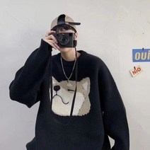 가을 겨울 도톰한 스웨터 남 루즈핏 라운드 풀오버 니트 한국판 개성 캐주얼 코디