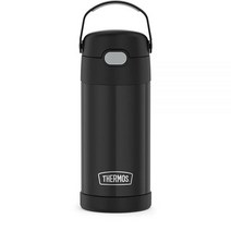 THERMOS 아동용 펀테이너 스테인리스 스틸 진공 보온 빨대 텀블러 12 oz 퍼플 하트, FUNTAINER 12 Ounce Bottle, Black
