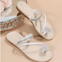 여성 슬리퍼 대형 사이즈 세트 발가락 신발 패션 아우터웨어 비치 라인석 플랫 캐주얼 샌들 2023 년 여, 07 WHITE_07 41