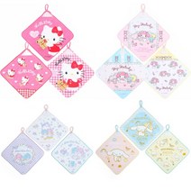 (일본) 헬로키티 마이멜로디 리틀트윈스타 시나모롤 면100% 어린이손수건 루프손타월 고리 핸드타올 3개세트 (27×27cm 4type)