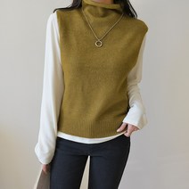 데일리앤 에이크 돌돌 여성 터틀넥 니트 조끼 베스트