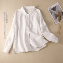 카라넥 여성의류 새는 것을 줍다 전문점 잔품명세서 면마블라우스 와이드 루즈핏 캐쥬얼 솔리드 무지 린넨 4655862264