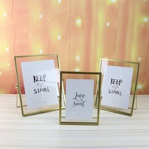 이사선물 황금 재물 복 그림 운 액자 나무 금 금속 및 유리 사진 프레임 접는 와이어, 4인치