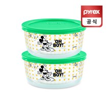 [파이렉스] 코렐 미키마우스 원형 그린 저장용기 2p세트, 상세 설명 참조