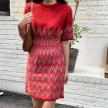 린다샵 레모슈 자카드 반팔 니트 미니 원피스