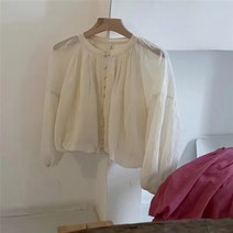 오프숄더블라우스 휴양지 비치 잉글리쉬 브론즈 쉬폰 블라우스 여 여름 프렌치인형 린넨 면마 캐주얼 코디 오렌지 #20