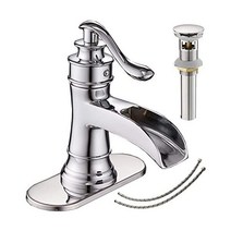 Bathfinesse 욕실 수도꼭지 크롬 싱크 수도꼭지 및 부품 팝업 배수 스토퍼 포함 오버플로우 폭포 싱글 핸들 홀 화장대 상업용 트로프 공급 라인 호스 무연, Short_Chrome