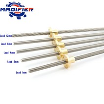 304 스테인레스 스틸 t6 나사 길이 180mm 리드 2mm 4mm 6mm 12mm 사다리꼴 스핀들 1pcs 황동 너트 포함, 리드 4mm