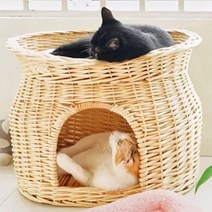 코스토프 수제 라탄 고양이 더블 캣타워 고양이집, 1개, 대형 + 이중 스폰지 매트 + 이중 매트