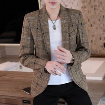 남성 봄가을 정장자켓 정장 체크 슬림핏 자켓