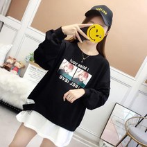 [실버캣] 여성 빅사이즈 옆라인 절개 포인트 모델 맨투맨