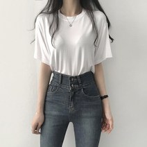 리리의감각 (1+1) 여성용 무지 라운드 기본 레이온 루즈핏 반팔 티셔츠