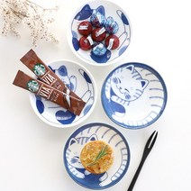 오반자이 블루네코 미니 접시 2종 모음, [줄무늬1p], 1개