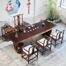대형 6인용 우드슬랩 테이블 의자 세트 원목 식탁 카페 긴 테이블, 140x(60-75)x75x8CM