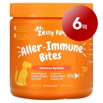리암마켓 Zesty Paws 제스티 포우즈 강아지용 면역 건강 관리 보충제 알러 이뮨 바이트 땅콩 버터 맛 소프트츄 90개 360g 1팩, 6팩